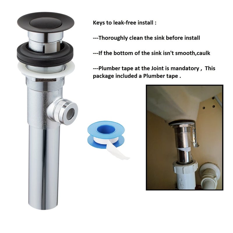 Artiwell Sink Pop-Up Drain Stopper Assembly with Lift Rod and Overflow, Solid Brass Lavatory Pop Up Drain Assembly for Bathroom Vanity Sink, All Brass Construction (Oil Rubbed Bronze) - Image 3